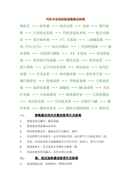 汽机专业巡回检查路线及标准
