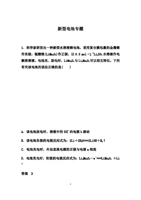 新型电池---2021年高考化学复习专项训练含解析答案