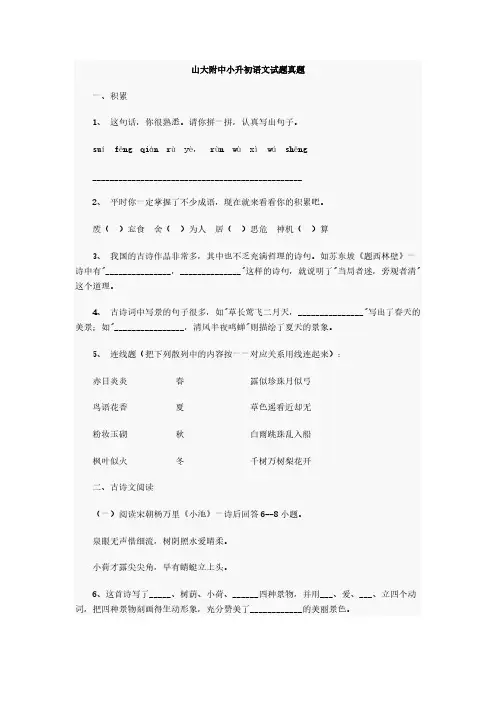 【VIP专享】山大附中小升初考试语文真题