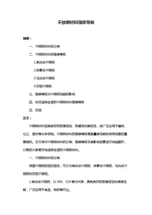 不锈钢材料强度等级