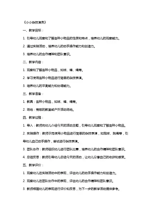 幼儿园科学教案《小小杂技演员》含反思