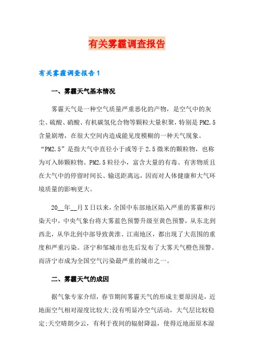 有关雾霾调查报告