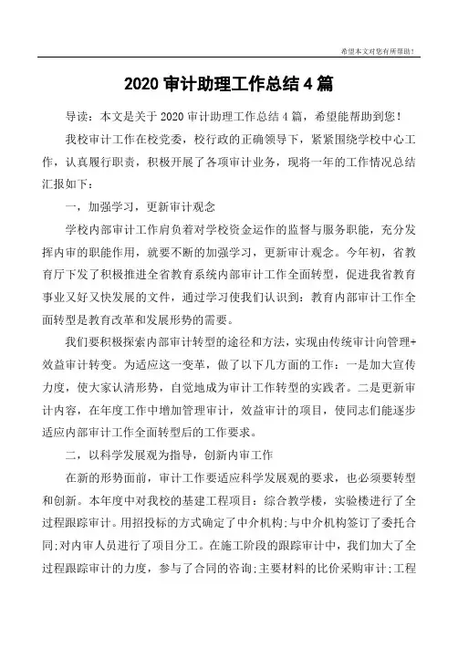 2020审计助理工作总结4篇