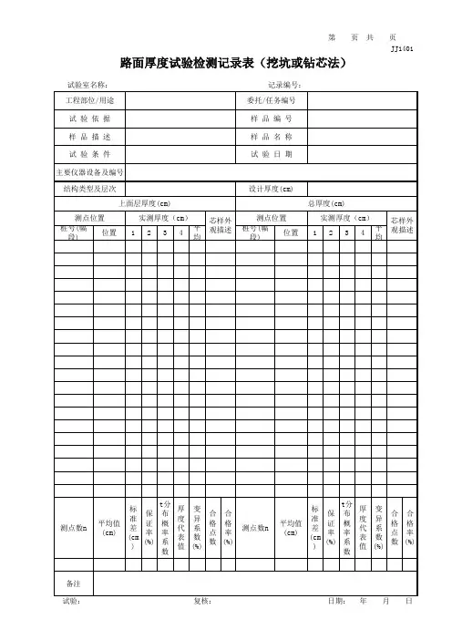 路基路面现场检测记录表 多参数(自动计算)