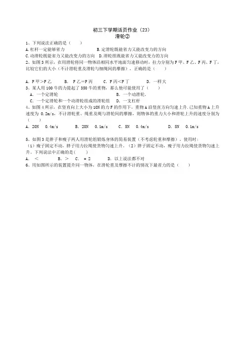 (五四制)九年级物理下学期活页作业(23)word版(2019~2020学年度)