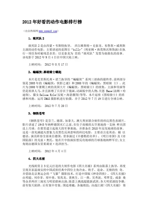 2012年好看的动作电影排行榜