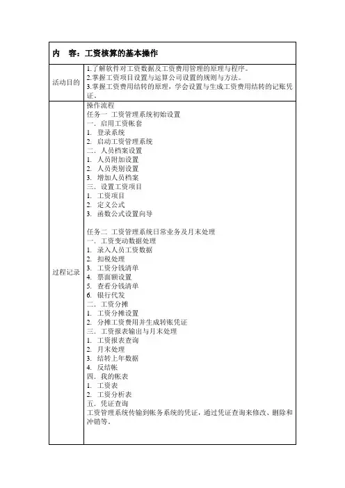工资核算实训报告