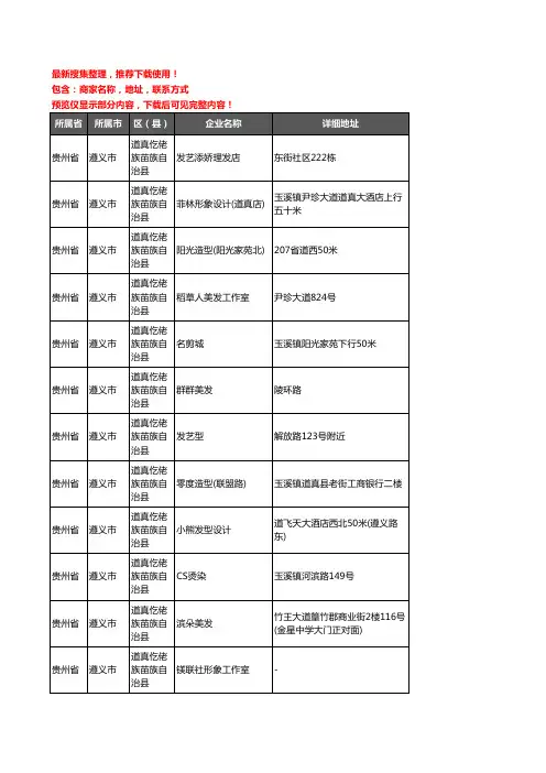 新版贵州省遵义市道真仡佬族苗族自治县美容美发企业公司商家户名录单联系方式地址大全105家
