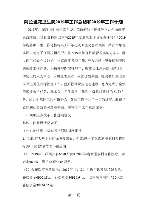 卫生院2019年工作总结和2019年工作计划word精品文档7页