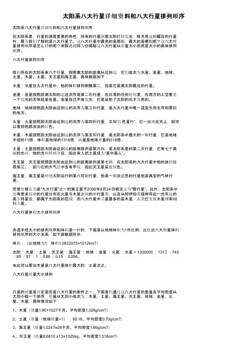 太阳系八大行星详细资料和八大行星排列顺序
