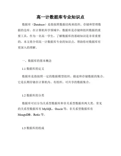 高一计数据库专业知识点