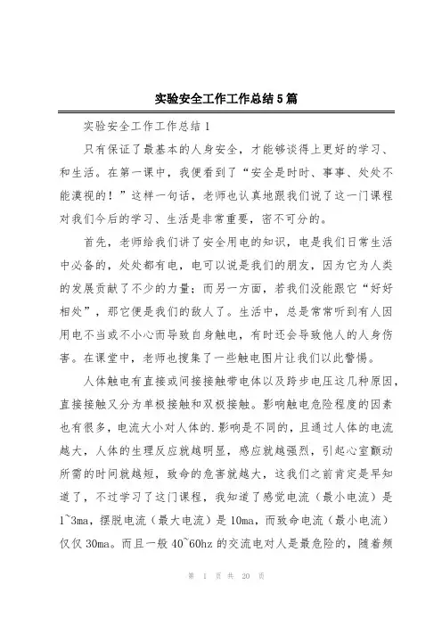 实验安全工作工作总结5篇