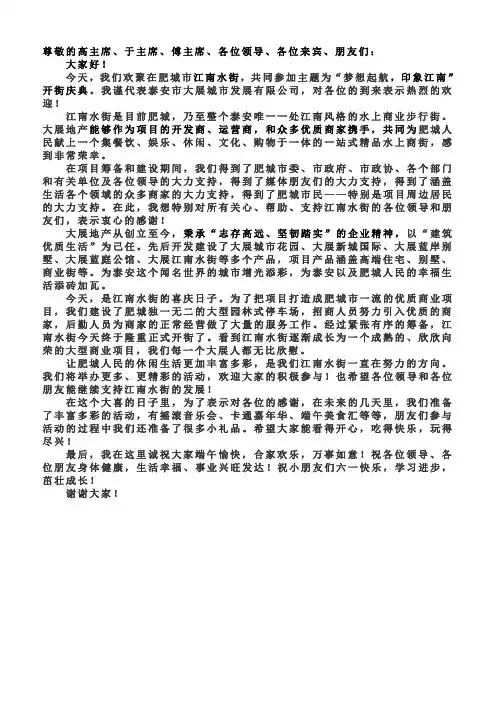江南水街商业街王总讲话稿150526