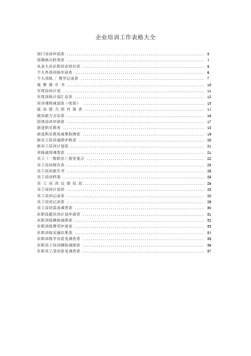 企业培训工作常用表格大全