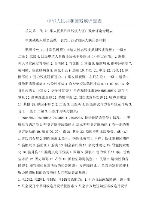 中华人民共和国残疾评定表