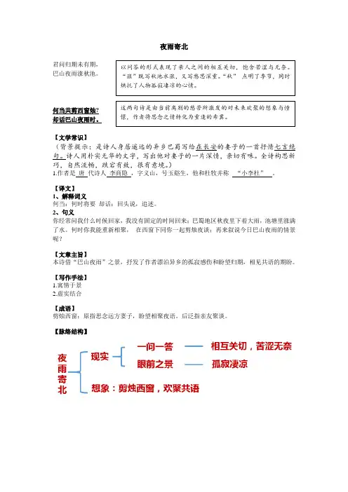 中考诗词：夜雨寄北知识点梳理