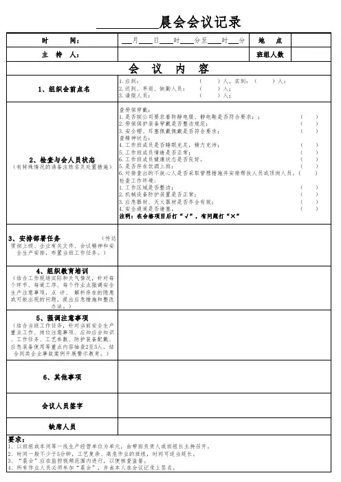 晨会会议记录(早班会)