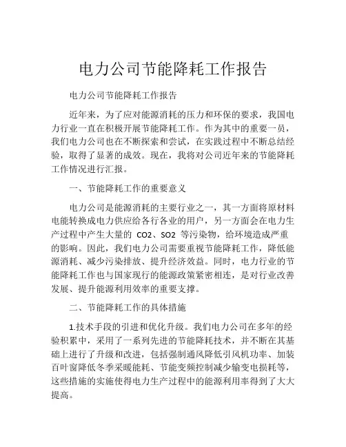 电力公司节能降耗工作报告