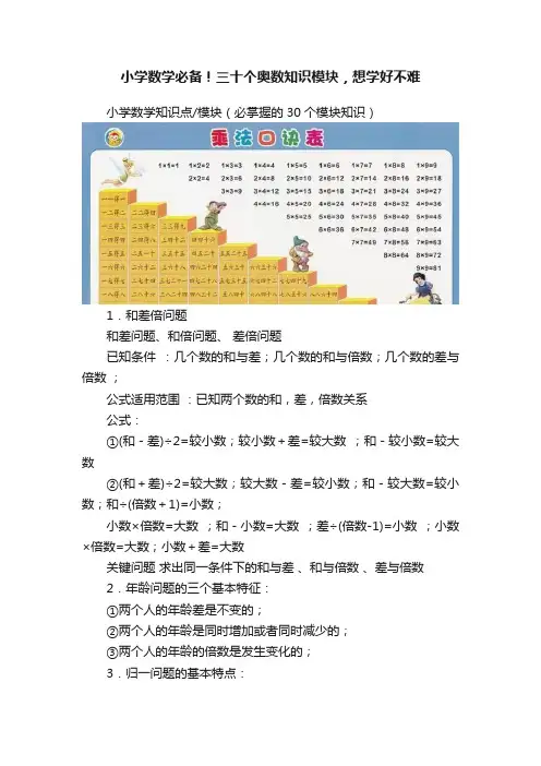 小学数学必备！三十个奥数知识模块，想学好不难
