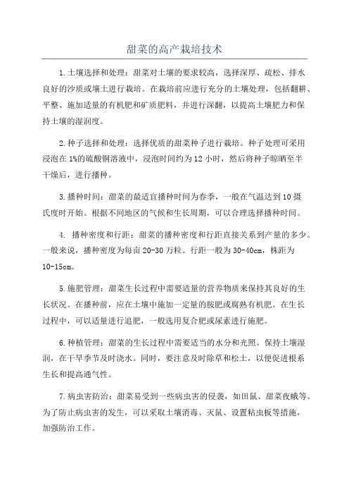 甜菜的高产栽培技术