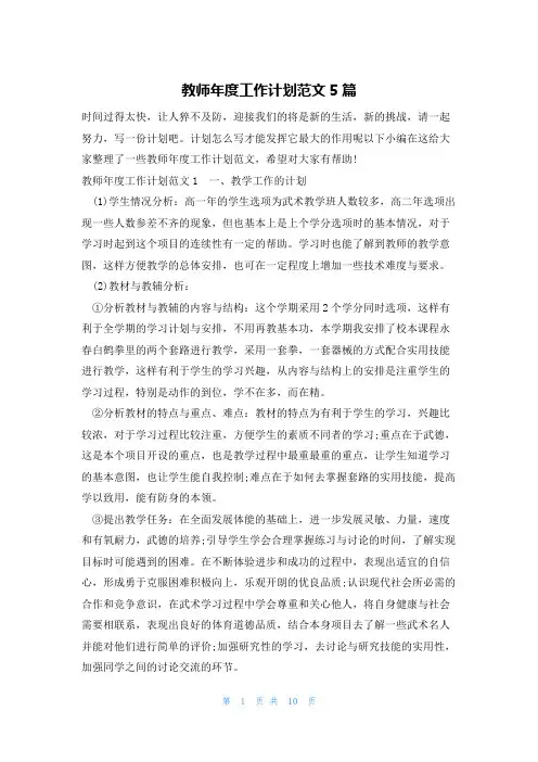 教师年度工作计划范文5篇