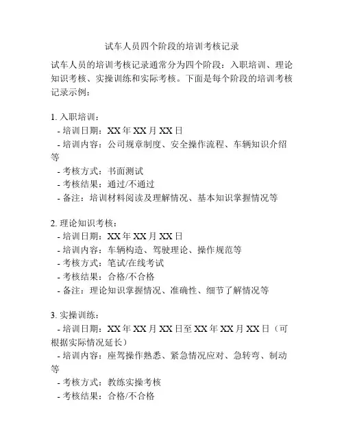试车人员四个阶段的培训考核记录