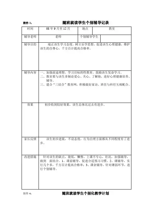 随班就读学生个别辅导记录