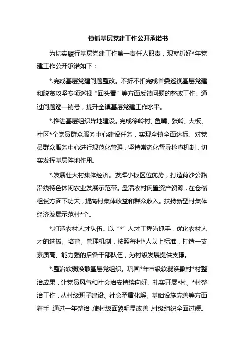 镇抓基层党建工作公开承诺书