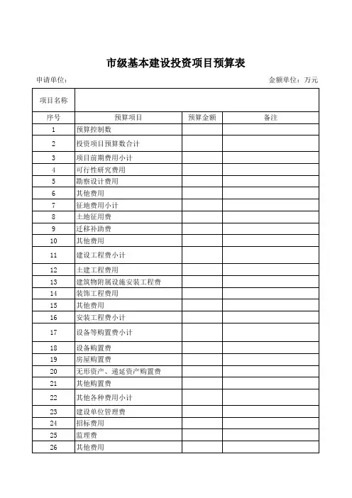 市级基本建设投资项目预算财务预算表Excel模板