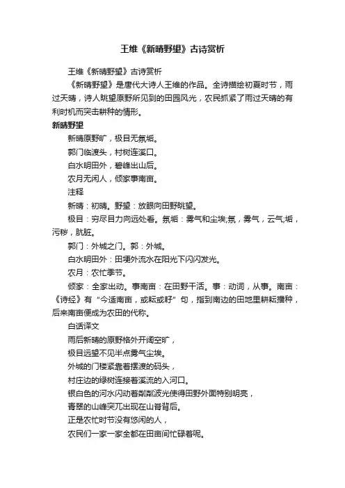 王维《新晴野望》古诗赏析