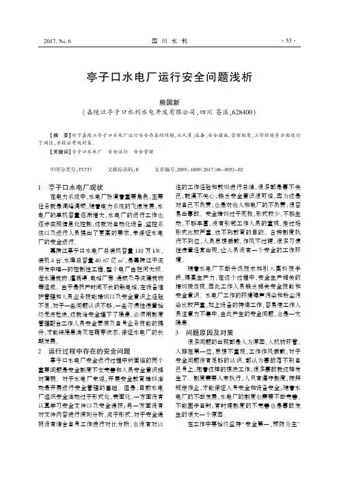 亭子口水电厂运行安全问题浅析
