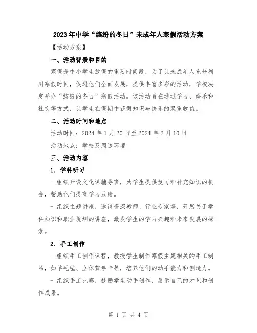 2023年中学“缤纷的冬日”未成年人寒假活动方案