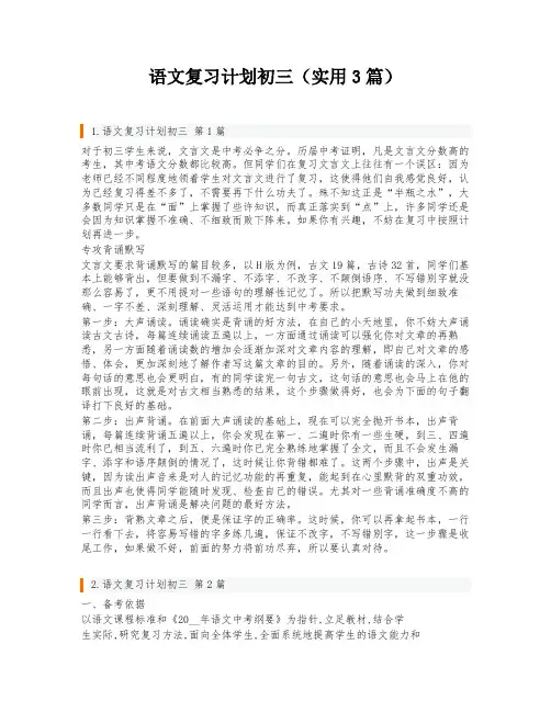 语文复习计划初三(实用3篇)
