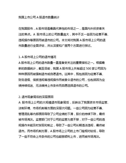 中国上市公司a股退市数量统计