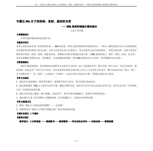 高三二轮复习专题五DNA分子的结构、复制、基因的本质——DNA复制和细胞分裂的综合教案设计