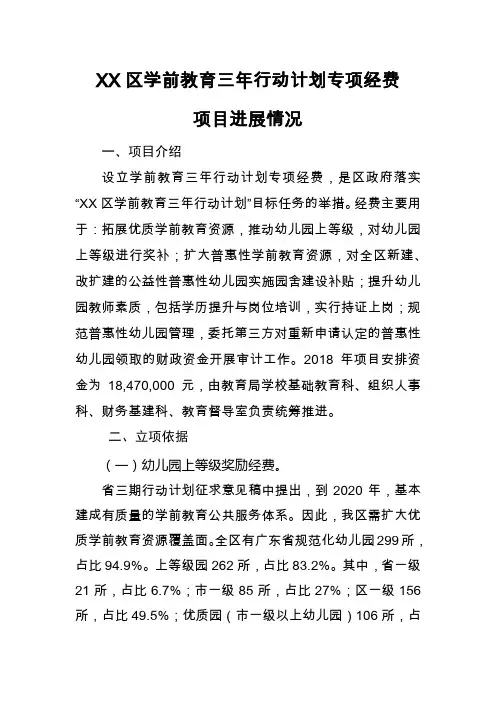 区学前教育三年行动计划专项经费项目进展情况【模板】