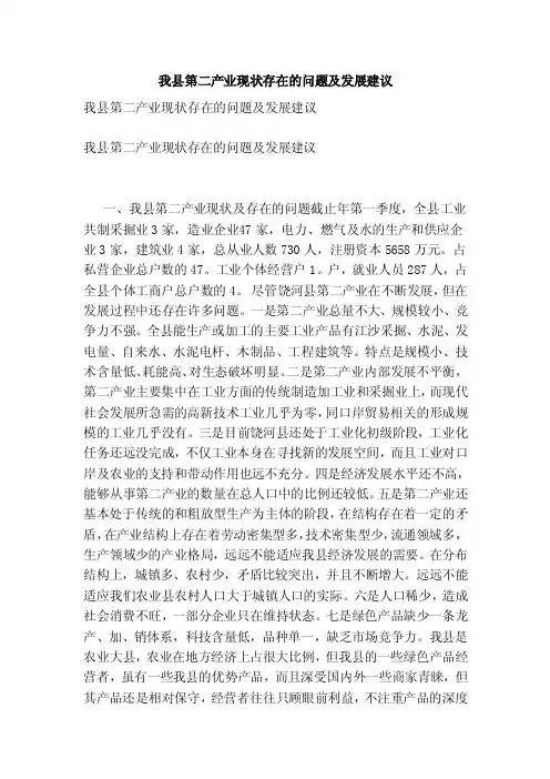 我县第二产业现状存在的问题及发展建议（新）