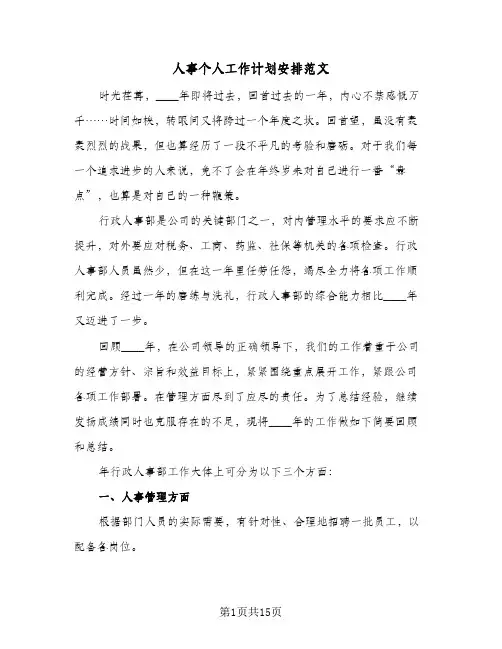 人事个人工作计划安排范文(5篇)