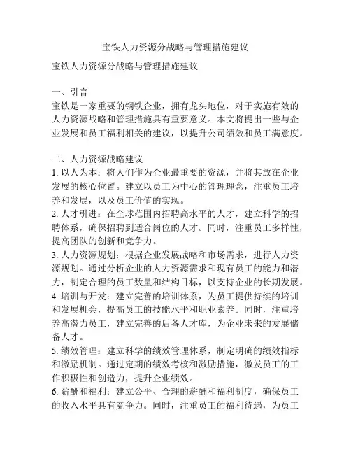 宝铁人力资源分战略与管理措施建议
