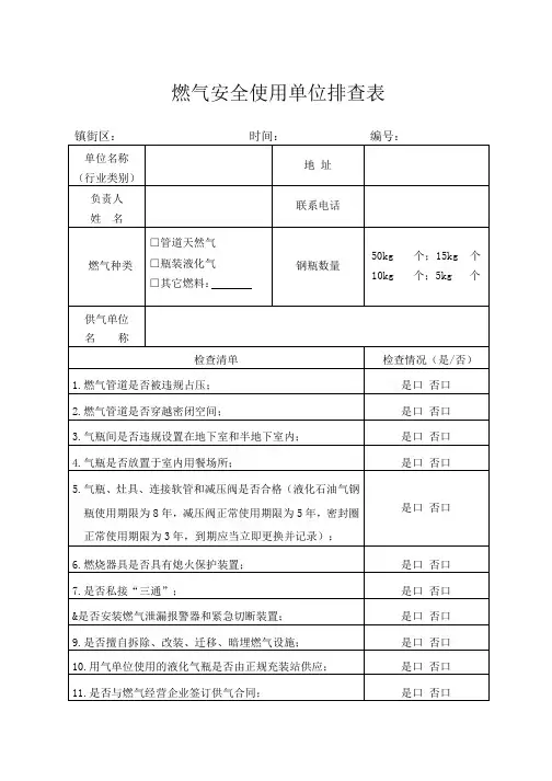 燃气安全排查表