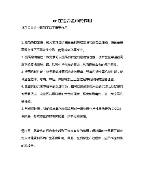 cr在铝合金中的作用