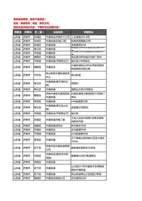 新版山东省济南市中通快递企业公司商家户名录单联系方式地址大全89家