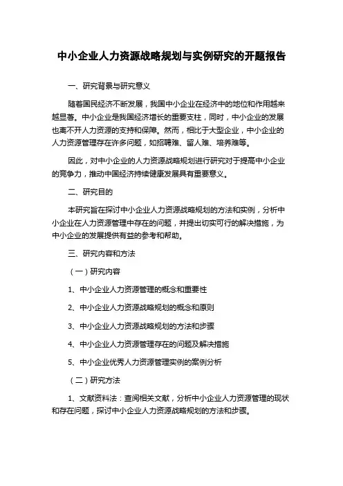中小企业人力资源战略规划与实例研究的开题报告