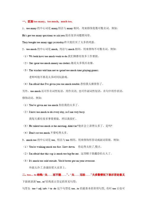 完整word版,too much  much too  too many语法知识点