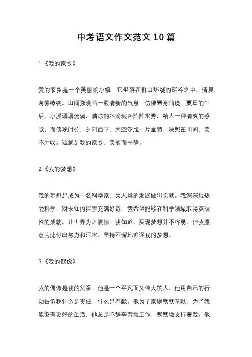 中考语文作文范文10篇