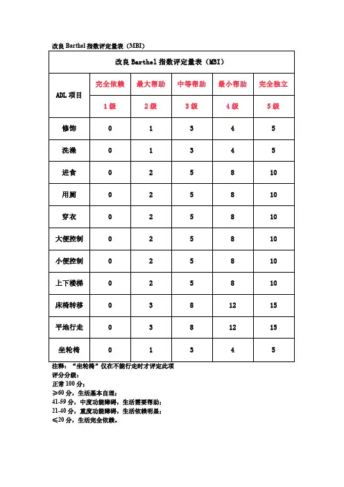 (MBI)改良Barthel指数评定量表