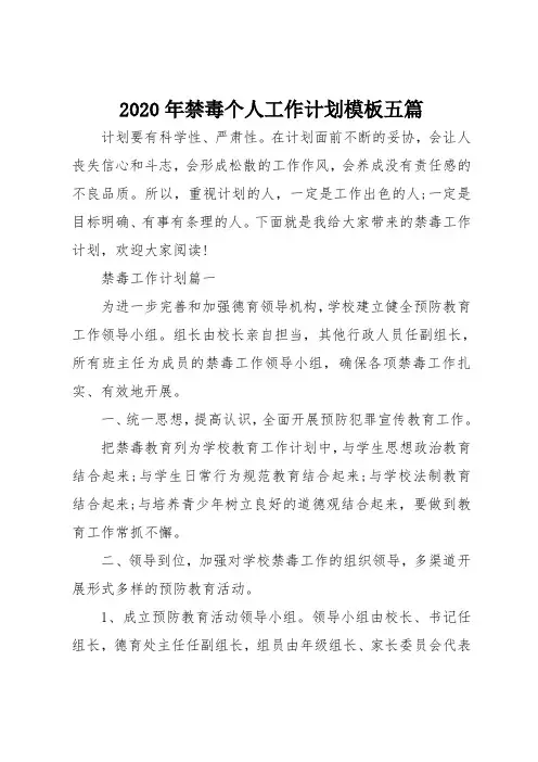 2020年禁毒个人工作计划模板五篇