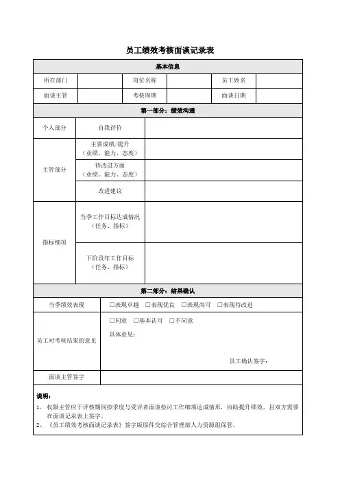 员工绩效考核面谈记录表