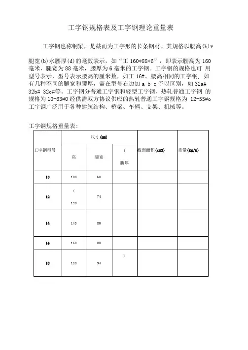 型钢规格表及型钢理论重量表