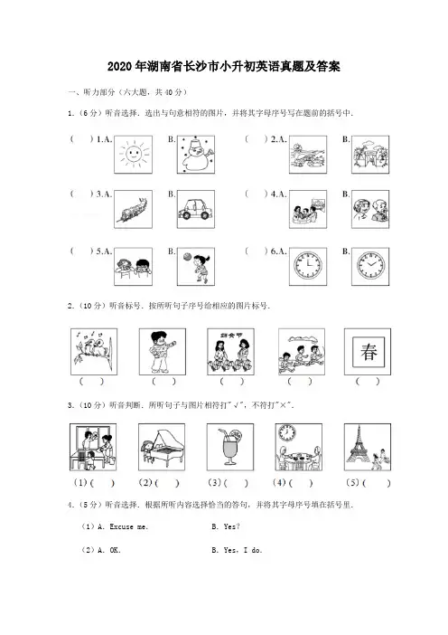 2020年湖南省长沙市小升初英语真题及答案